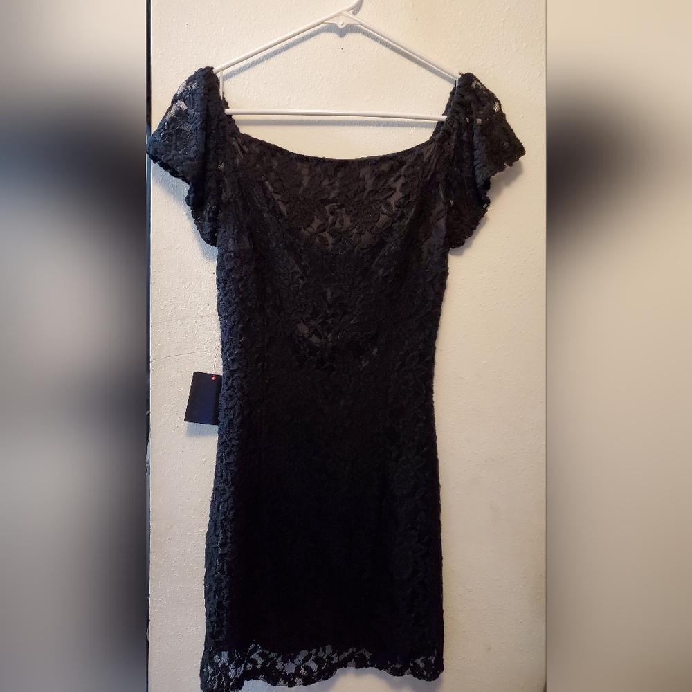 Bebe Womens's Off Shoulder Lace A Line Dress Size XS